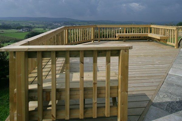 Decking area on a sloping garden