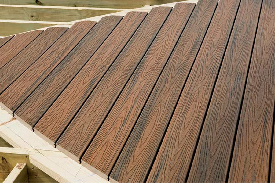 Spiced Rum Trex composite decking boards showing light and dark tones