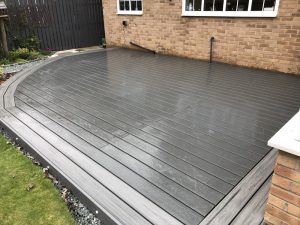 Unique shape deck using grey Trex deck boards
