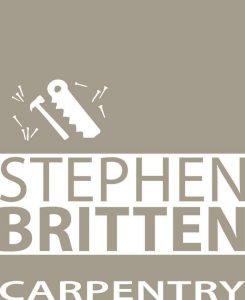 Stephen Britten Carpentry logo in light brown and white.