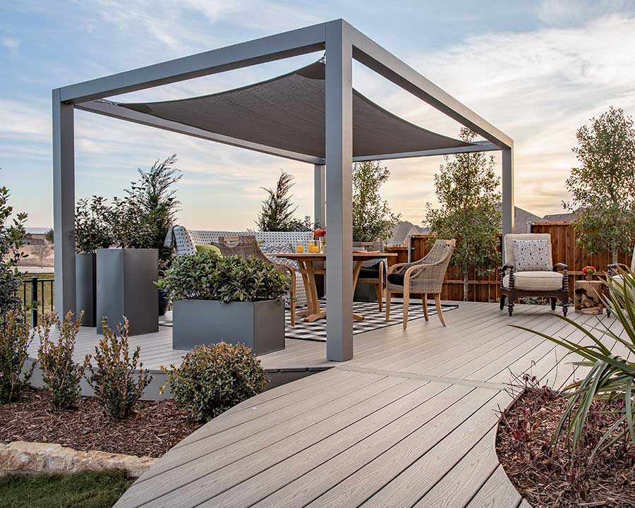 Trex decking with modern garden structure