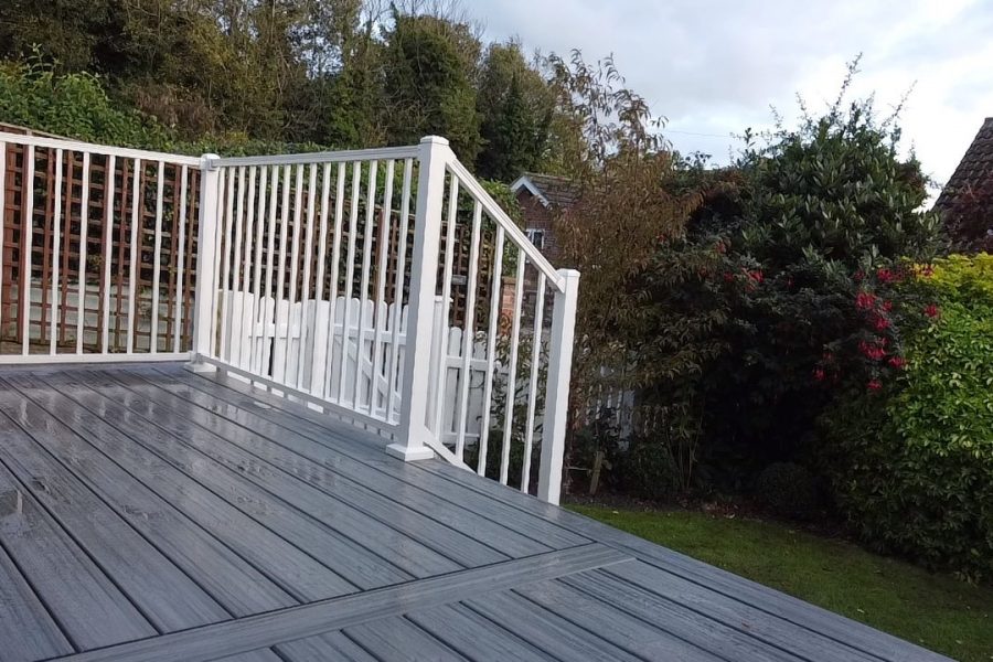 White garden decking railing in Norfolk