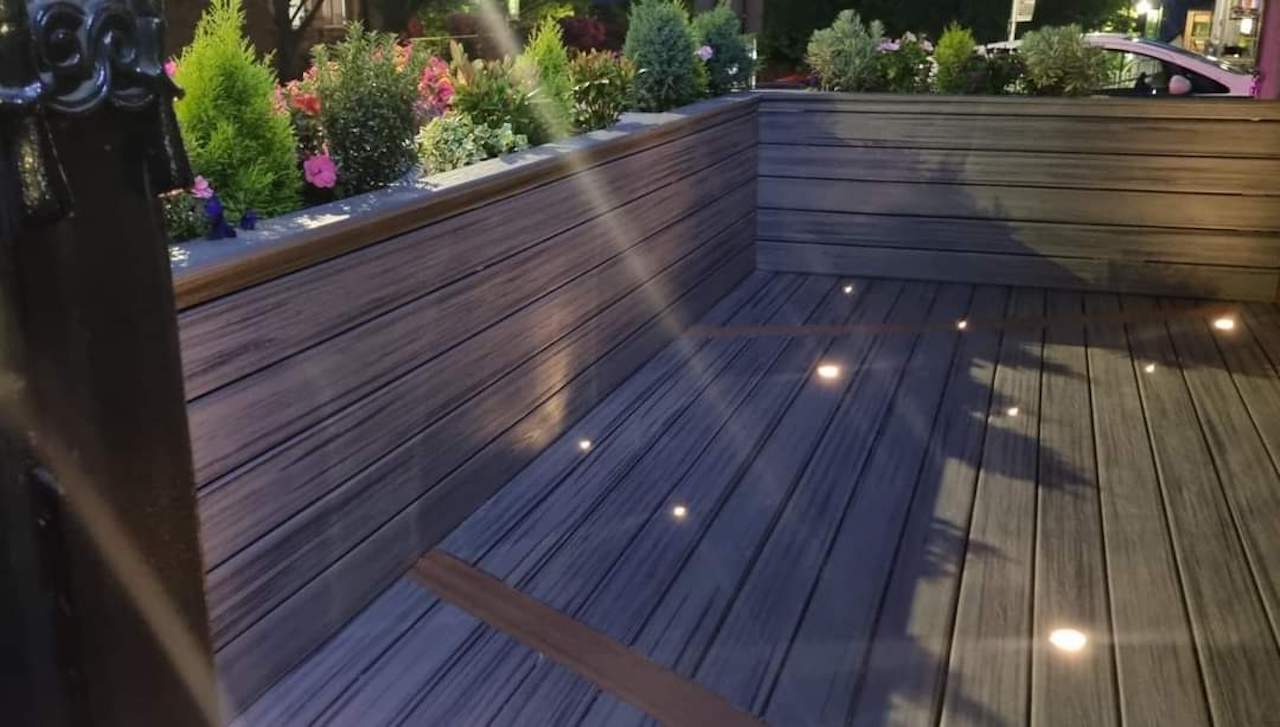 Trex composite decking with lighting, restaurant in Wales